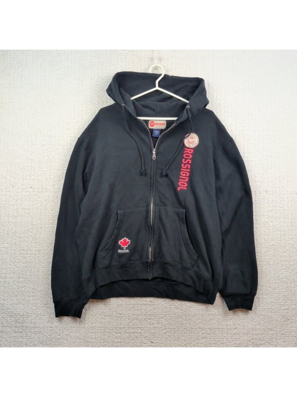 Vintage 90s / Y2K Rossignol Full Zip Red Logo Hoodie Skiing Men Sz L Embroidery